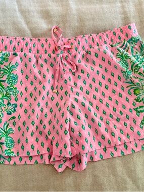 Pink Pineapple-Print Drawstring Shorts